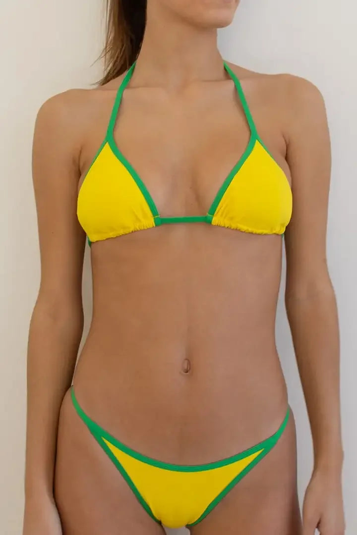 Absobe Brazilian Contrast Color Bikini Set Triangle Women Swimwear Patchwork Halter Swimsuit Hottie Summer Party Beachwear 2024