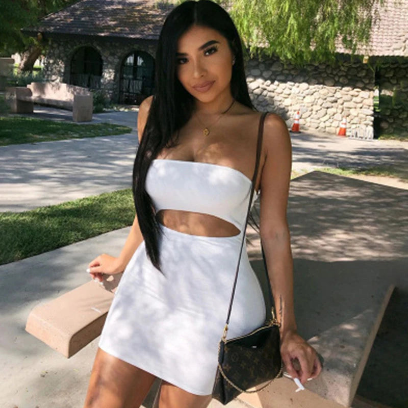 Women Sexy Dress Summer Sundress Female Party Dress Casual Hollow bag hip tube top strapless sleeveless slim dress Halter Dress