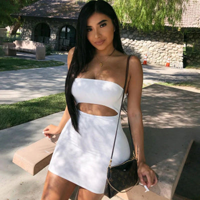 Women Sexy Dress Summer Sundress Female Party Dress Casual Hollow bag hip tube top strapless sleeveless slim dress Halter Dress