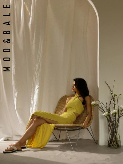Designer Dresses 2025 New Summer Halter Neck Cutout Slim Fit Maxi Dress Backless Long Skinny High Slit Party Evening Dress