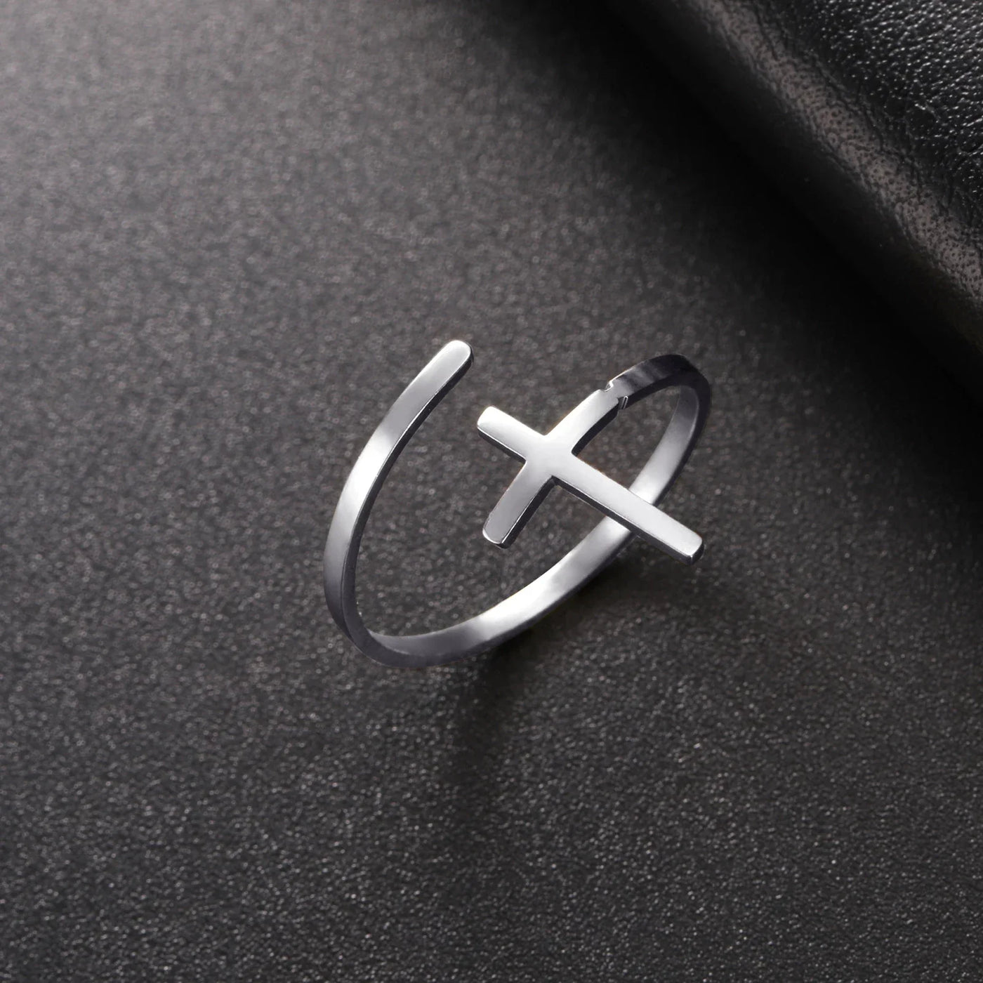 Cazador Christian Cross Open Rings for Women Stainless Steel Christian Jewelry Adjustable Finger Rings Birthday Valentine Gift