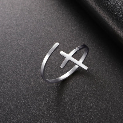 Cazador Christian Cross Open Rings for Women Stainless Steel Christian Jewelry Adjustable Finger Rings Birthday Valentine Gift