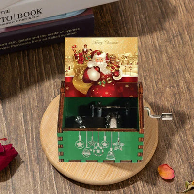 Merry Christmas Music Box Wooden Hand Cranked Music Box Vintage Happy New Year Music Box Gift Music Box Birthday Gift