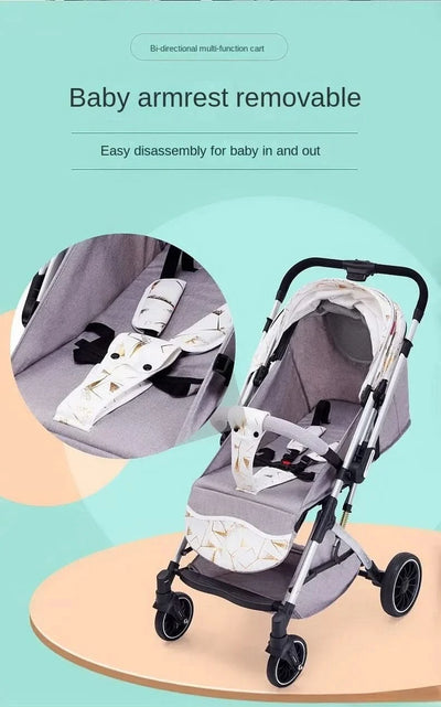 Two-way Lightweight High-view Baby Stroller Can Sit or Lie Down Portable Travel Baby Stroller Four-wheel Baby Stroller