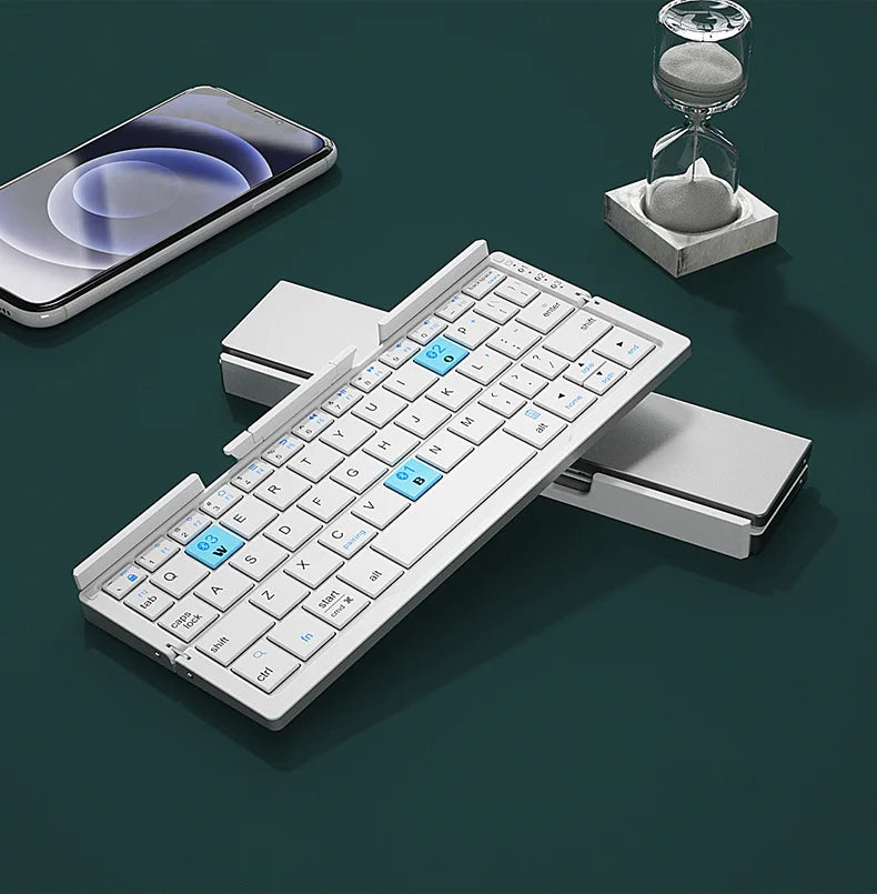 JOMAA Portable Mini Foldable Bluetooth Keyboard for Tablet Phone Laptop Rechargeable Folding Wireless keyboard with Hoder Stand