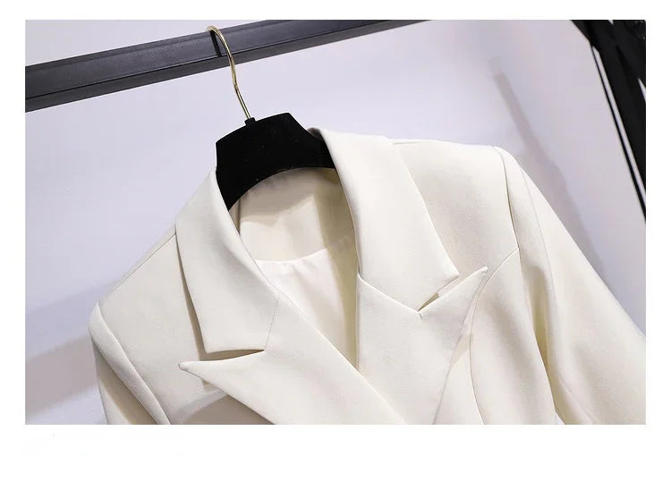 Blazer Women 2025 Spring New Fashion Women Clothing Suit Skirt Jacket Belt Waist Slim Suit Women Blazer Long Coat Black Blazers