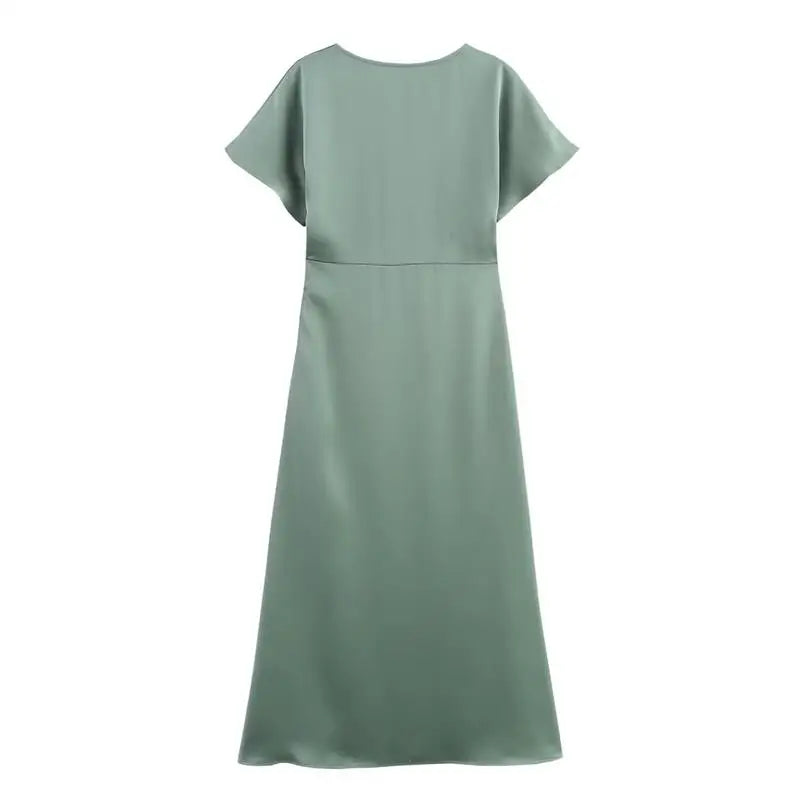 Women's Summer Dress 2025 New Elegant Fashion Slim V-neck Stain Long Dress Women Chic Comfortable Casual Dresses