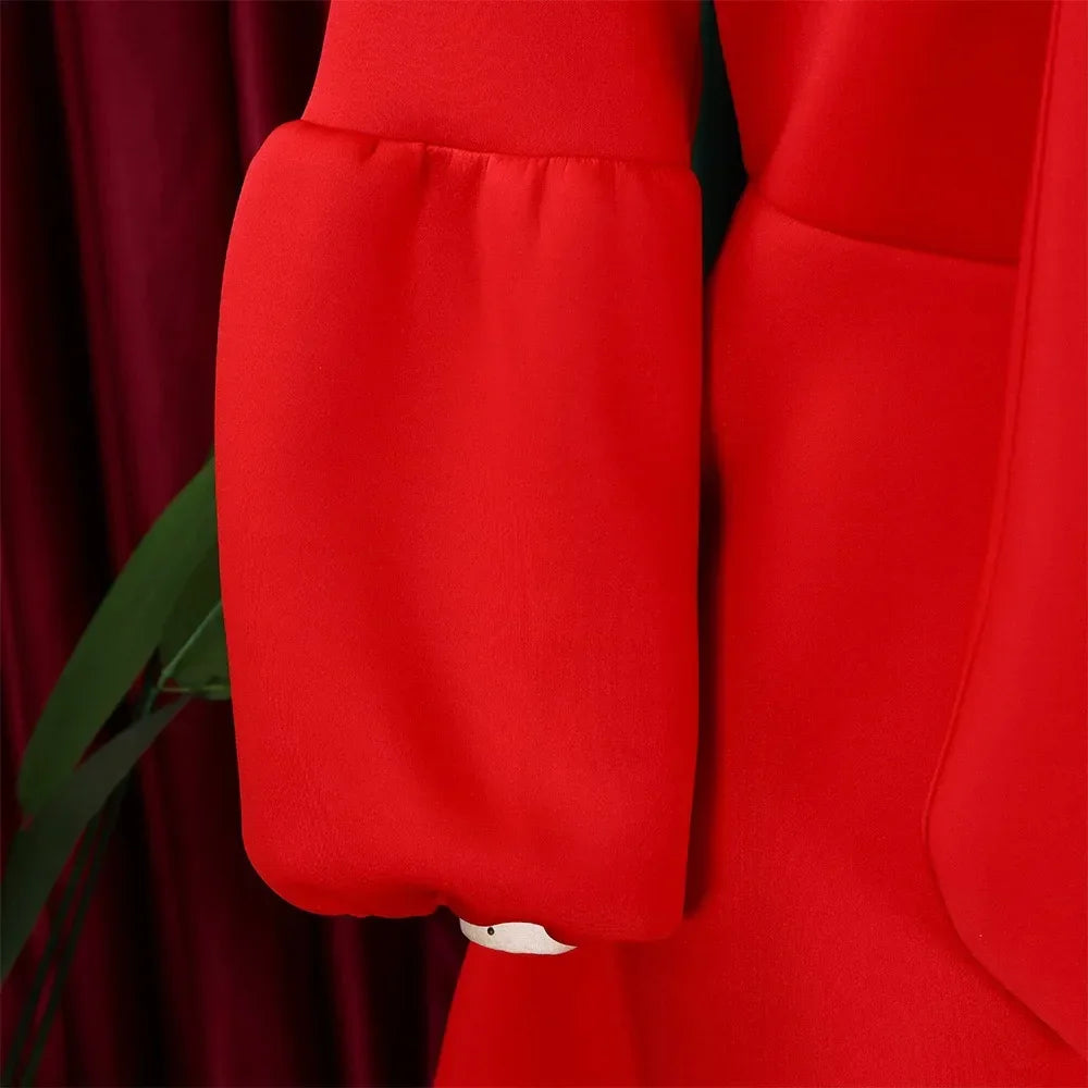 Elegant Dresses for Women Bow Collar Full Sleeve High Waisted Pleated Mid Calf Luxury Birthday Party Dinner Vestidos Mujer Dress
