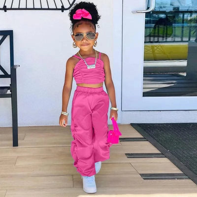 1-8years Baby Kids Summer Clothing For Girls Sleeveless Crop Tops+Cargo Pants 2pcs/sets Children's Fashion Clothes Outfits Girl - Elanique