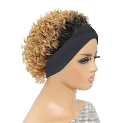 Curly Headband Wig Human Hair - Short Bob Kinky Curls, Universal Cap Fit Wig for Women with Headband, Fashionable &Machine Made