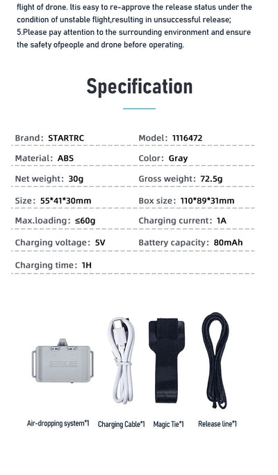STARTRC Drone Airdrop System For DJI Air 3S/Mini 4 Pro/Mini 3/Mavic 3/Air 2S/Mavic 2/Mini 2 SE Air-dropping Thrower Gift Deliver