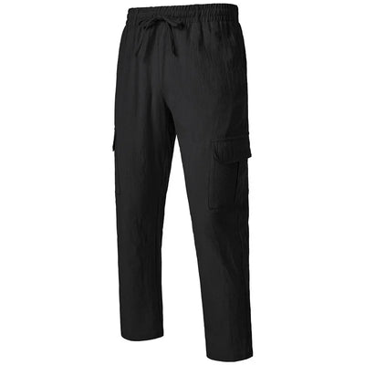 Men's Casual Trousers Loose Comfortable cargo pants Pants Man Cotton Linen multi-pocket Straight trousers Beach thin men Pants