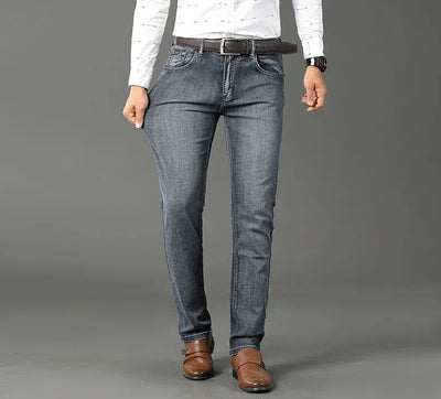 New Business Men's Jeans Casual Straight Stretch Fashion Classic Blue Black Work Denim Trousers Male Brand Clothing Mens Jeans