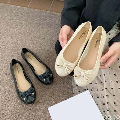 Women's Low cut Bow Patent Leather Slip on Ballet Flats Casual Shoes