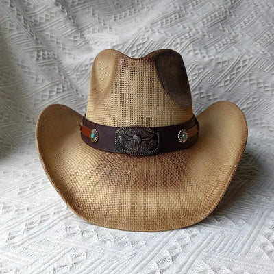 New Lake Blue Western Cowboy Straw Hat 2024 Spring and Summer New Outdoor Sun Hat Men's and Women's Cowboy Hat gorras
