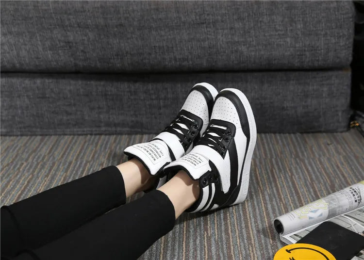 2023 Autumn Designer Wedges White Platform Sneakers Women Shoes Leather Black High Top Sneakers Hidden Increasing Basket Femme