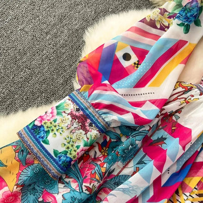 Summer Gorgeous Flower Dress Women Chiffon Clothing Sexy Deep V Neck Single Breasted Floral Print Beach Boho Long Robe Vestidos