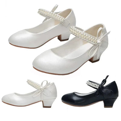 Pearl Crystal Princess Leather Shoes| High Heel Shoes For Kids, Girls, Teen Party | Wedding | Formal Sandals