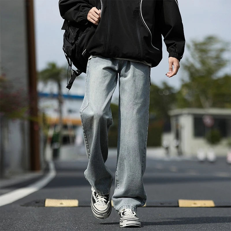 2025 New Men's Baggy Casual Jeans Male High Street Straight Leg Denim Pants American Classic Retro Autumn Casual Long Trousers