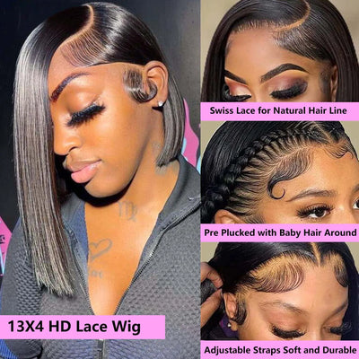 Short Bob Wigs 13x4 Lace Front Human Hair Wigs Pre Plucked With Baby Hair Straight Short Bob Wigs Lace Wig