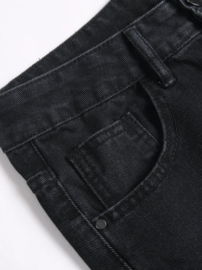 Men's Jeans Black High Street Fashion Embroidered Straight Leg Mid Rise Casual Denim Pants for All Seasons
