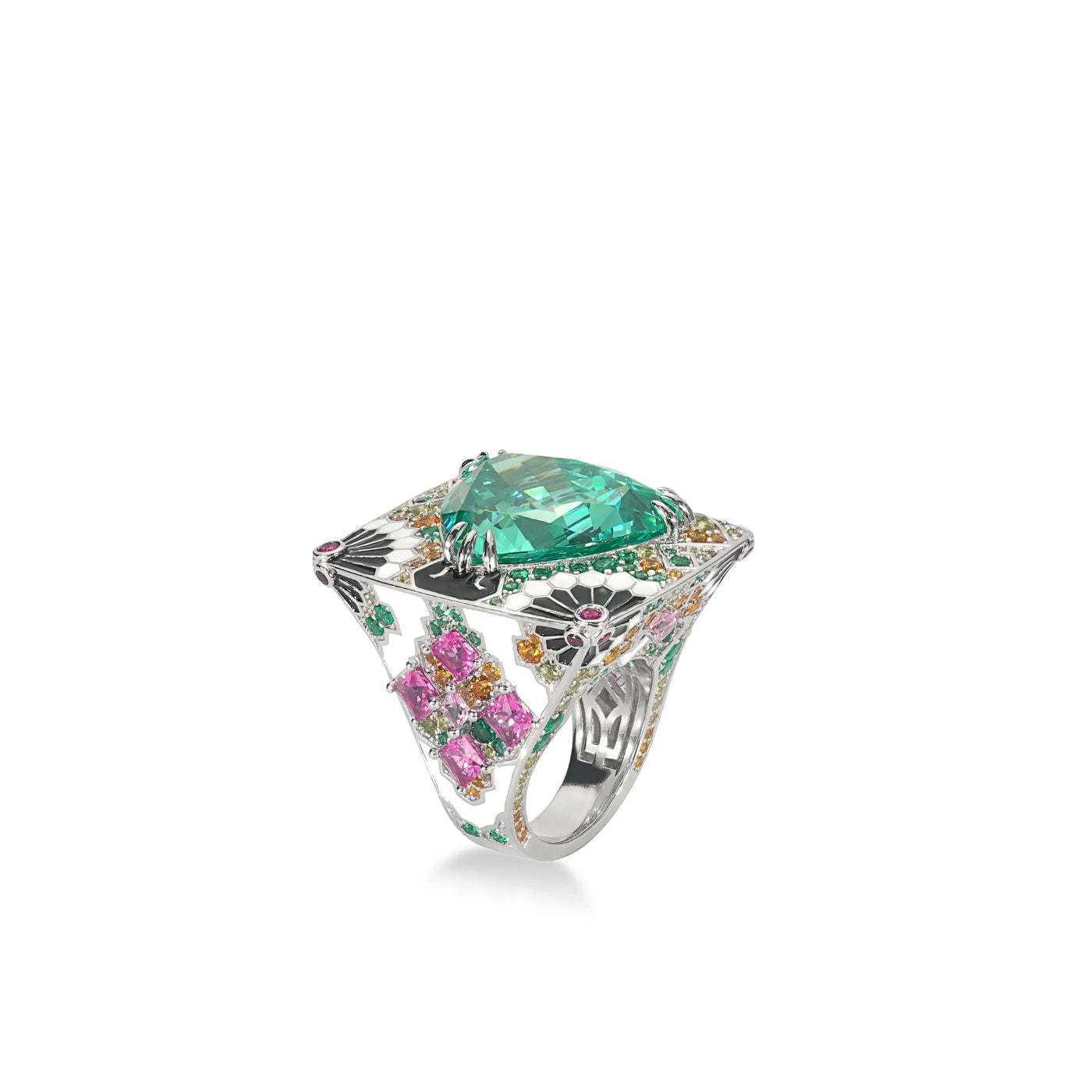 ZOCA Free Delivery Paraiba Iced Cut Half Band Certified Original Silver 925 Flower Ring New Designer Luxury Rings for Women