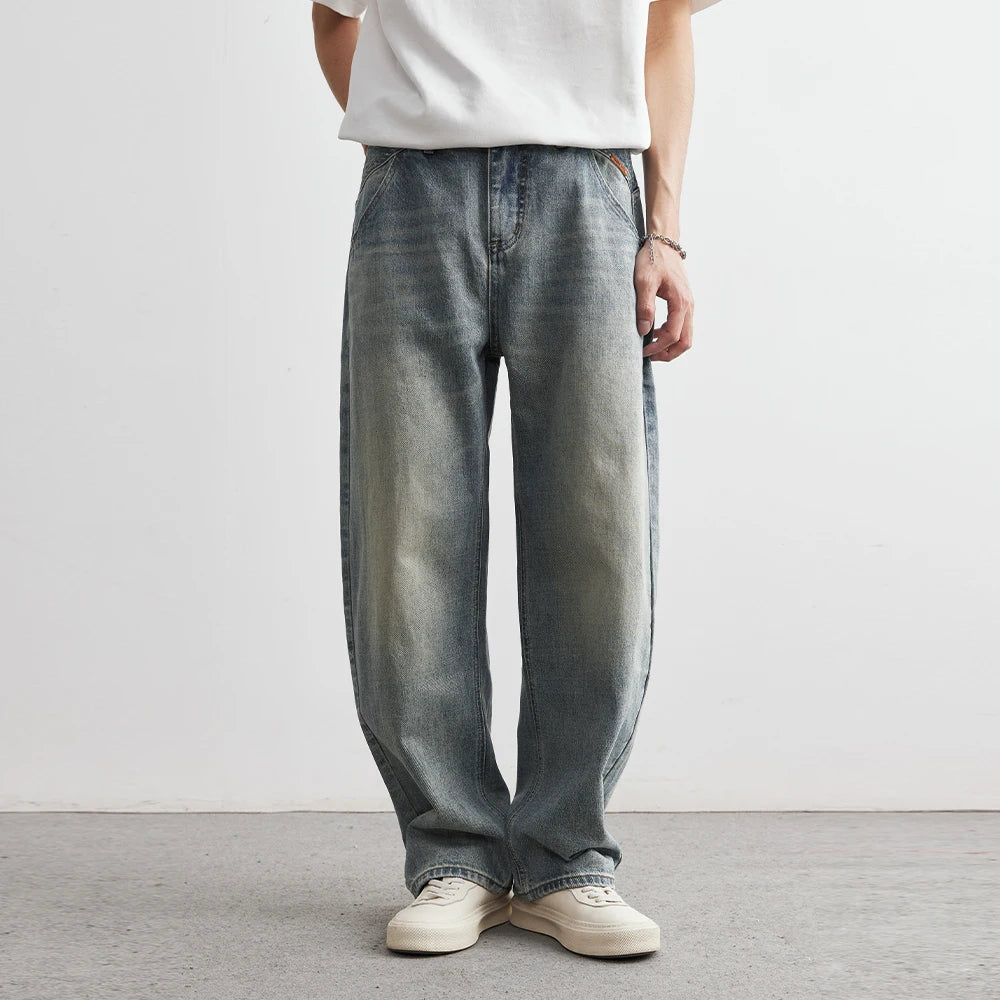 Men's Japanese Retro Jeans 2025 Summer New Fashion Personality Straight Elastic Waist Straight Jeans Loose Casual Jeans Pants