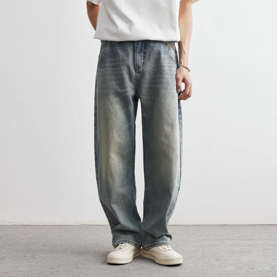 Men's Japanese Retro Jeans 2025 Summer New Fashion Personality Straight Elastic Waist Straight Jeans Loose Casual Jeans Pants