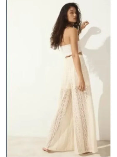 TRAF Women Lace Trousers Embroidery Hollow Out Simple Women's Pants Elastic Waist Loose Pants Female Wide Leg Pants