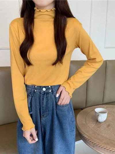 Skinny High Elastic Mock Neck Pullover Long Sleeve T-shirts For Women