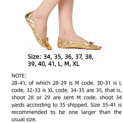 Professional Bowknot Belly Dancing Shoes Golden Foldable Indian Dance Shoes Leather Soft Ballerina Flats Children