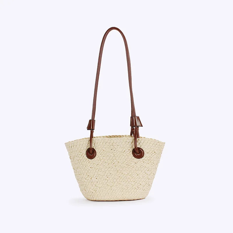 Designer Bohemian Chic Shoulder Bag,Solid Color Large Capacity Straw Woven Tote Bag,Nature-Inspired Beach Vacation Women Handbag