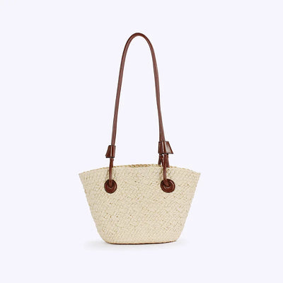 Designer Bohemian Chic Shoulder Bag,Solid Color Large Capacity Straw Woven Tote Bag,Nature-Inspired Beach Vacation Women Handbag