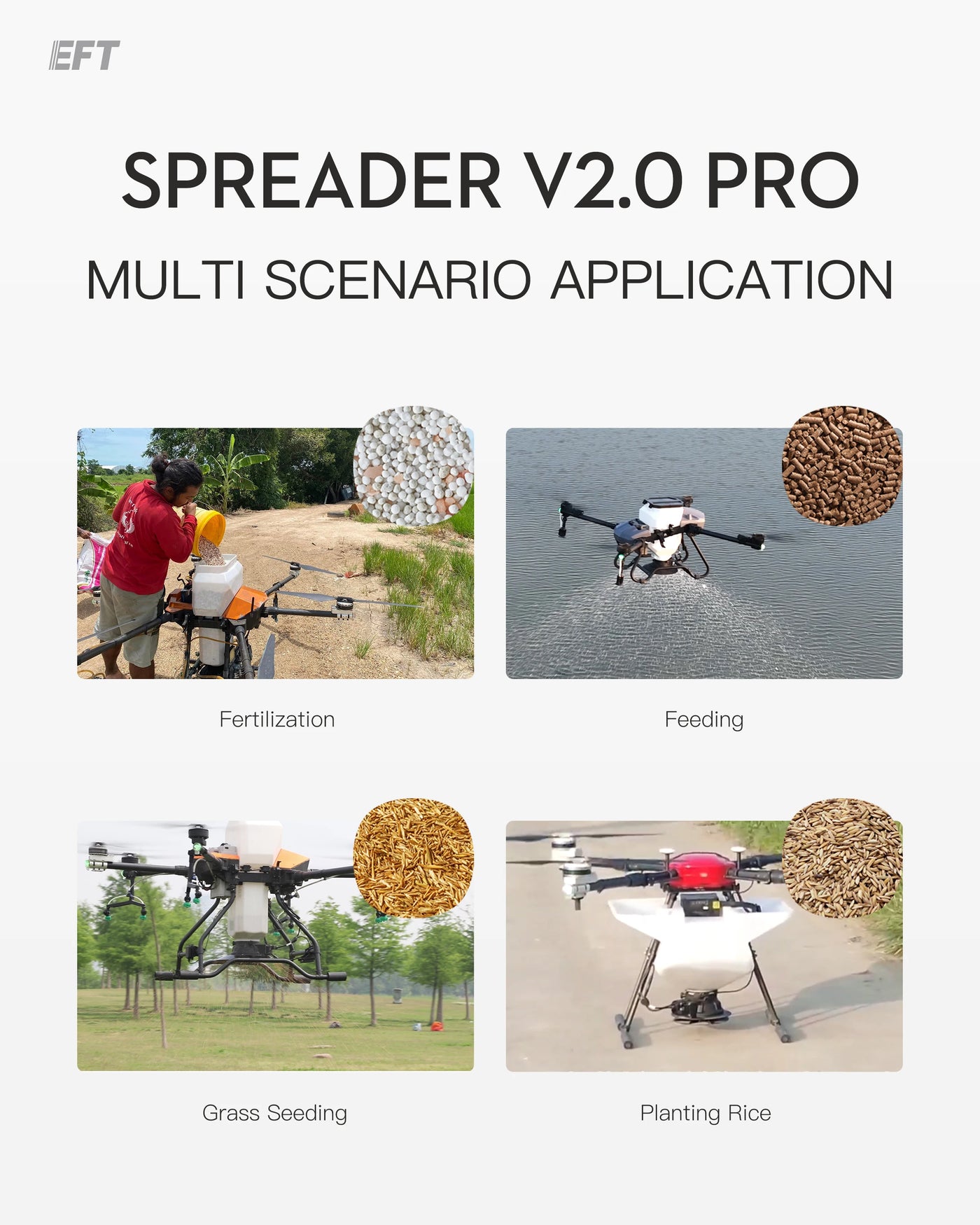 EFT V2.3 EPS200 Spreading System Spreader 10L 22L 22KG 30KG 40L 50L For E410P E416P E616P G630 Z30 Z50 Frame Agricultural Drone