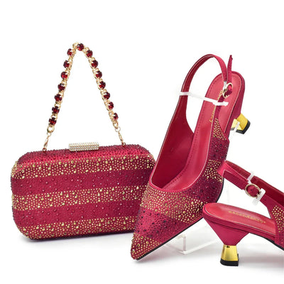 African Shoe and Bags Set for Wedding Women Shoes and Bags To Match Set with Rhinestone Italy Lady Pumps Women Shoes Luxury