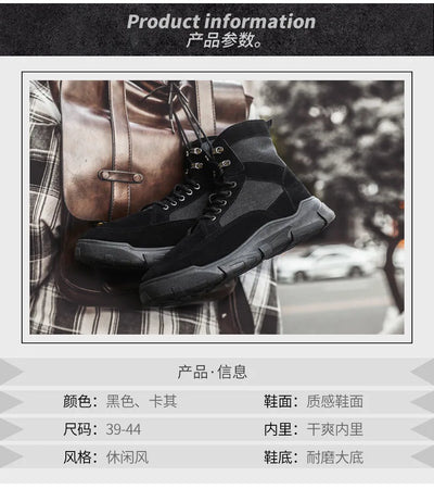 Outdoor Training Men's Tactical Boots High-Top Desert Shoes Camouflage Climbing Hiking Shoes for Men Canvas Platform Ankle Boots