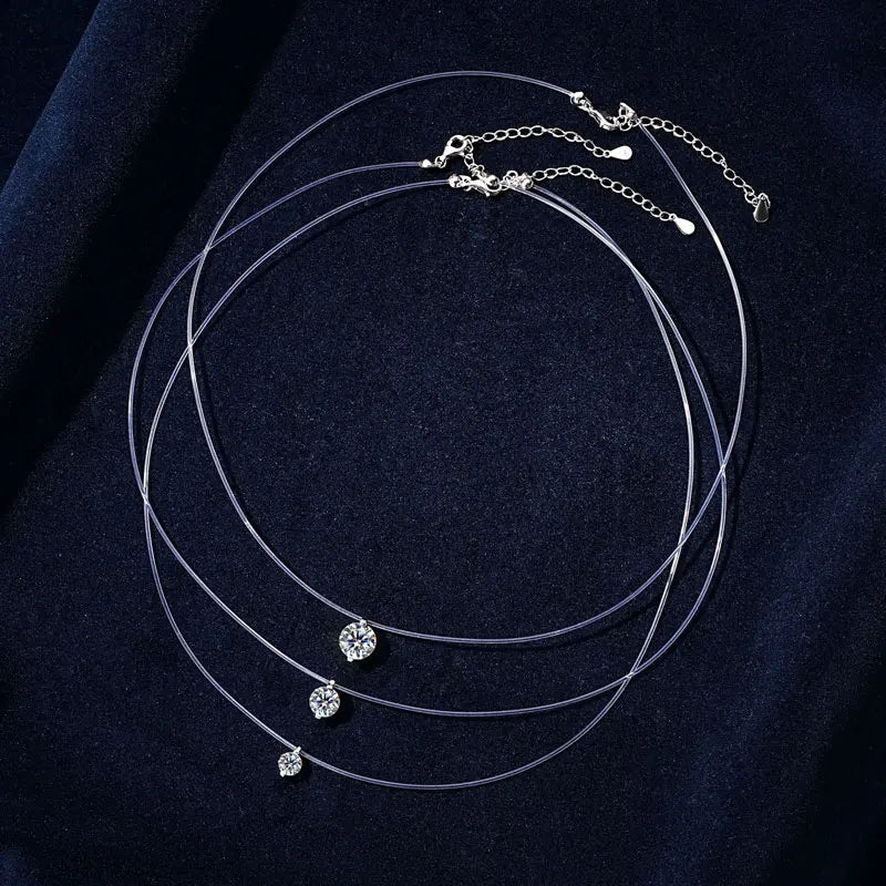 5mm 6.5mm 8mm Moissanite Pendant 925 Silver Solitaire Necklace for Women Invisible Fish Line Chain Jewelry Valentine's Gift 2025