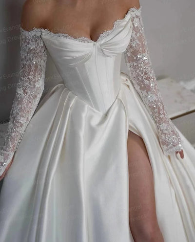 Glitter Wedding Dresses A Line Woman's Sequinned Off Shoulder Bride Gown