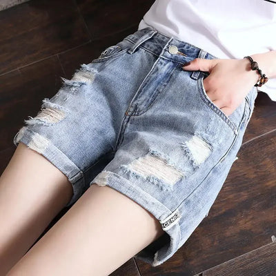 Women's Denim Shorts Ripped Boxer High Waist Female Short Jeans Pants Cheap Offer Aesthetic Hot Kpop Harajuku Fashion Stretchy