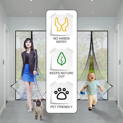Magnetic Screen Door Mesh Curtain Mosquito Net Bug Hands Free Partition Mute Striped Door Curtain Bedroom Ventilation