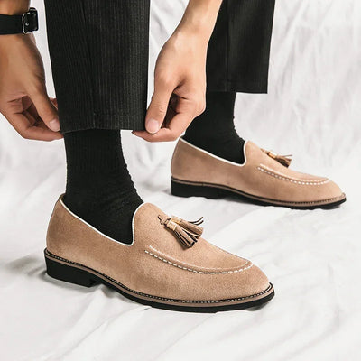 Luxury Designer Men Suede Tassels Blue Green Oxford Brogue Shoes Moccasins Wedding Prom Homecoming Party Footwear Zapatos Hombre