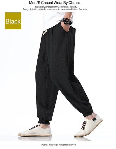 Men's Cotton and Linen Trousers Harem Pants Cuffed Fashion Trousers Linen Slim Pants Beach Pants Joggers Streetwear Loose Pants