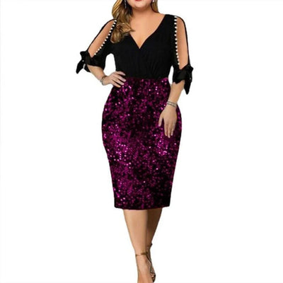 Party Dresses for Women 2023 Sexy Hollow Out Design Bead V-Neck Petal Sleeve Bodycon Dress Elegant Chic Sequin Evening Vestidos