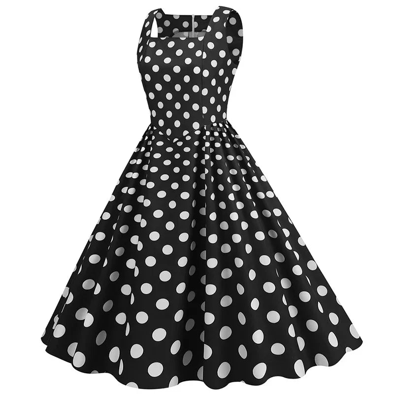 New Summer Party Dress Women 2024 Bohemian Point Dot Printed Dress Elegant Sexy Sleeveless Pleated Casual Beach Vestidos