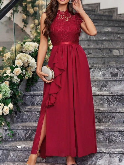 Summer Wedding Guest Dresses For Women Sleeveless Lace Tiered Tulle Classic O-Neck Prom Dress Banquet Party Dress For Any Season