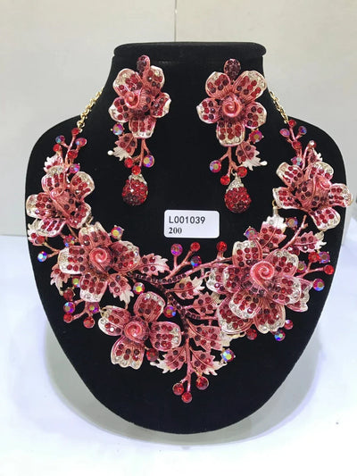 Women Luxury Necklaces Set Wedding Delicate Fashion Jewelery Set Crystal Rhinestone Earrings Jewelry Sets