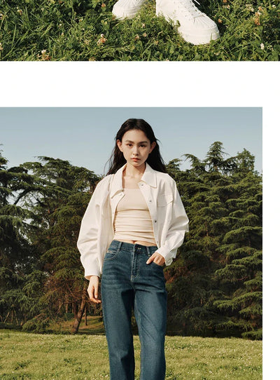 Semir 2023 Women Jeans Autumn New Rolled-edge Straight-leg Pants Slimming Trousers for Women