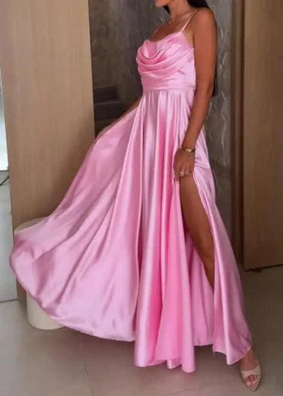 Summer Sexy Dresses Women's Party High Waist Dresses New Fashion Off Shoulder Solid Color Pleated Slit Suspender Dress for Women