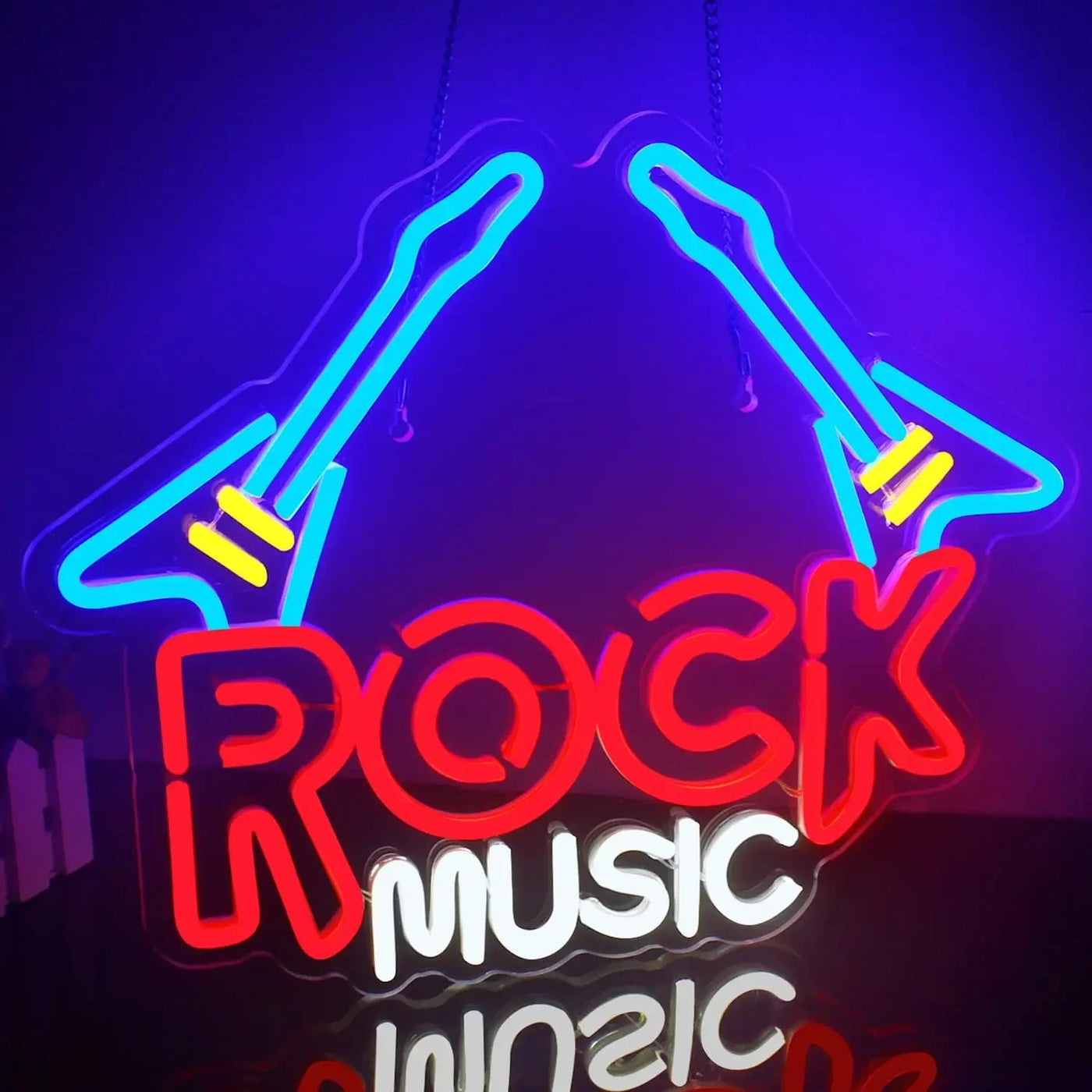 Rock Music Neon Sign Music LED Neon Sign Rock Music for Guitar Shape Neon Bedroom Kids Room Music Studio Bar Club Music Party