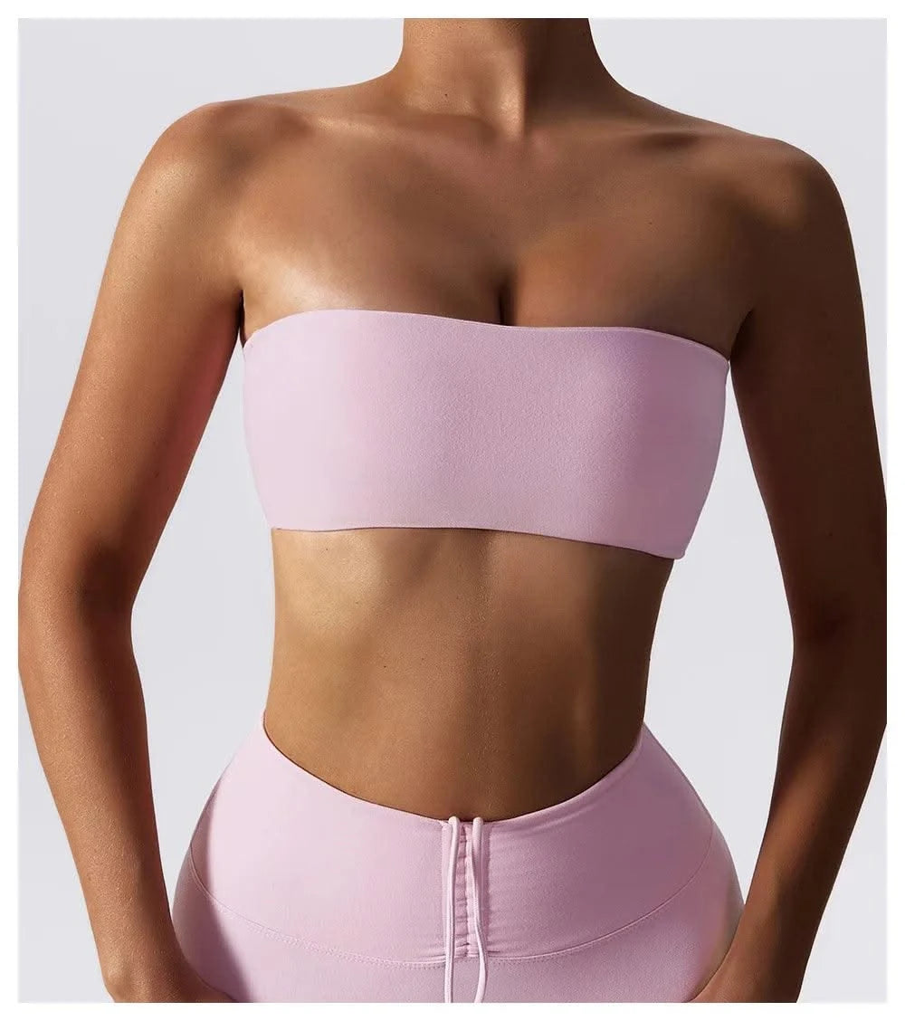 Women Strapless Bra Padded Top Stretchy Fitness Yoga Tops